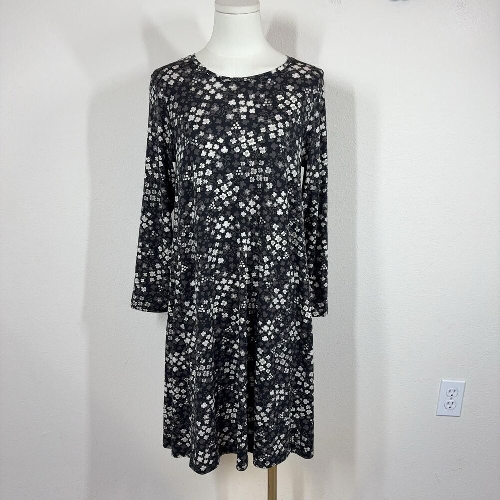 Gudrun Sjoden Dress Womens Small Black Floral Jersey Pockets Shift Casual Boho